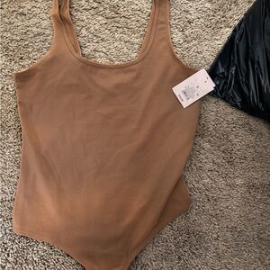 Auden Tan Bodysuit One Piece Classic Scoop Neck